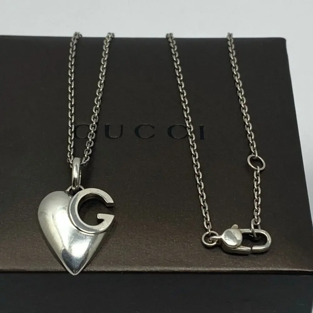 Authentic GUCCI Sterling Silver Heart Pendant Necklace 16" - Picture 3 of 6